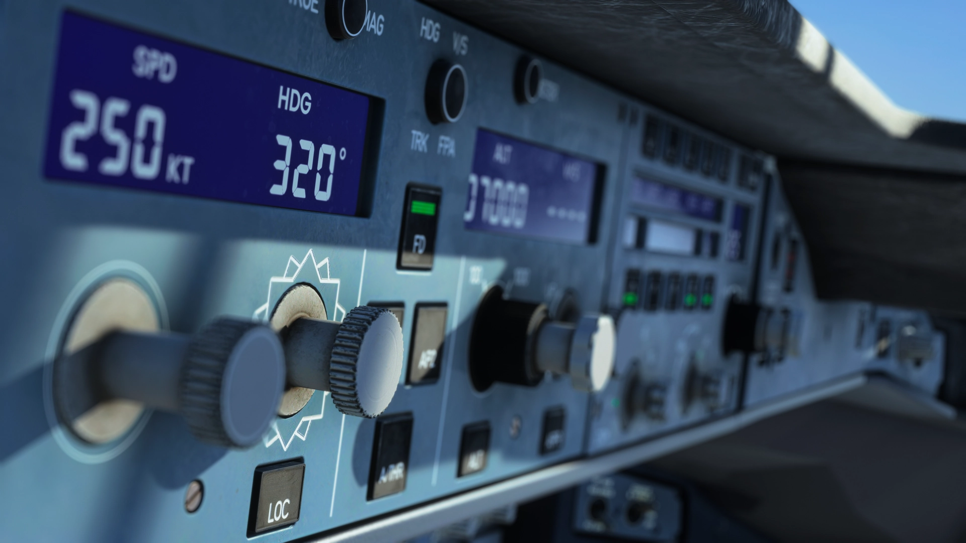 A close-up of the Auto Flight System (AFS) Control Panel, demonstrating the texture work.