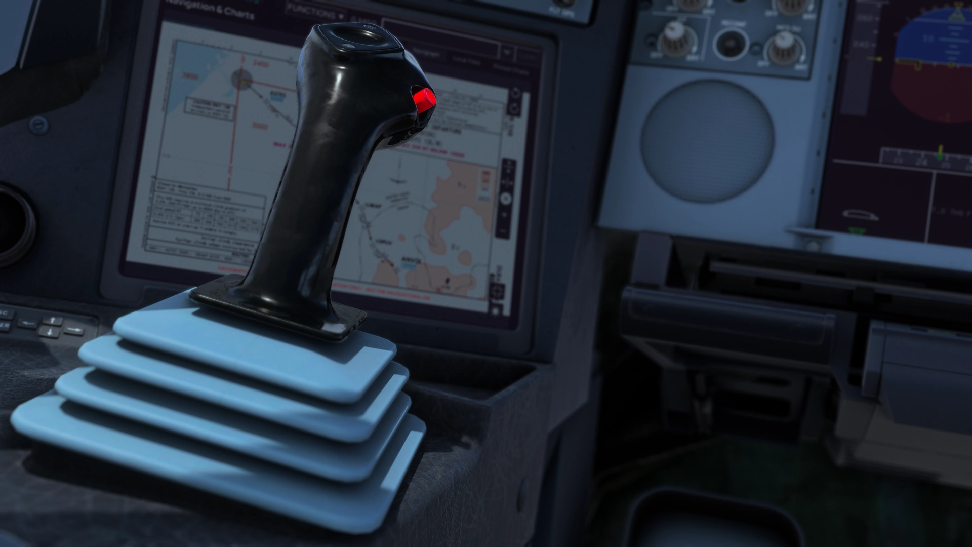 A close-up of the captain's side-stick.