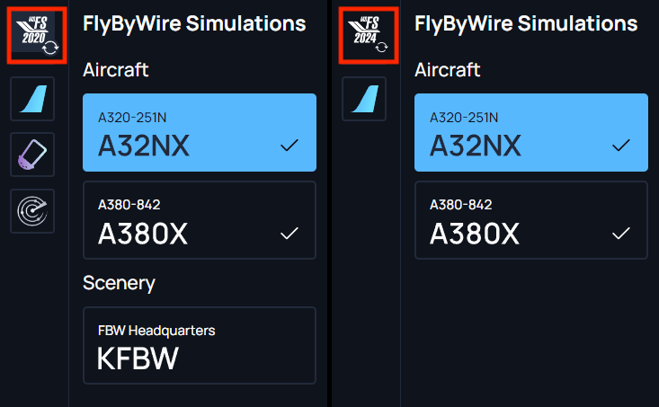Swap simulator versions in FlyByWire installer